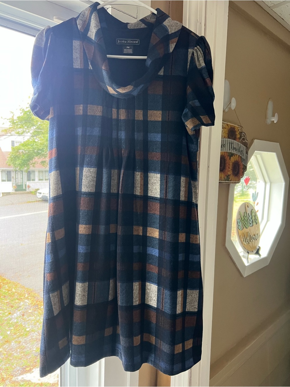 Jessica Howard Navy, Brown & Cream Plaid Midi Dress